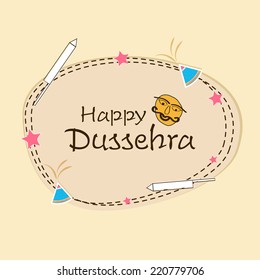 Stylish text of Happy Dussehra with funny face surrounded by crackers and stars. 