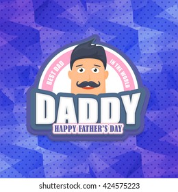 Stylish Text Happy Father's Day, Flat Style Badge Vector Design. Announcement and Celebration Message Poster, Flyer Template