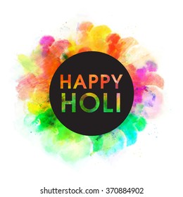 Stylish text Happy Holi on colourful splash decorated background for Indian Festival of Colours celebration.