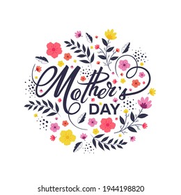 Stylish text Happy Mother's Day in beautiful floral on white background.
