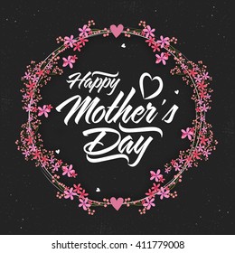 Stylish text Happy Mother's Day on beautiful pink flowers decorated frame.