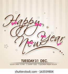 Texto elegante feliz Año Nuevo sobre fondo vintage, puede ser utilizado como volante, pancarta o afiche. 