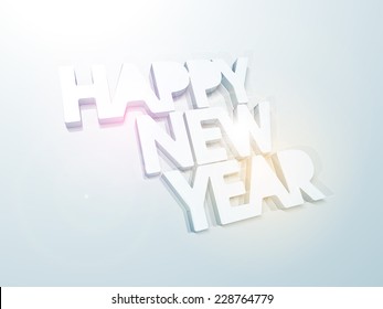Stylish text of Happy New Year on shiny blue background.