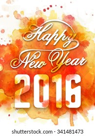 Stylish text Happy New Year 2016 on colorful splash background, can be used as Flyer, Banner or Pamphlet design.