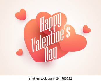 Stylish text Happy Valentines Day on beautiful hearts decorated background, can be used as poster or banner design.