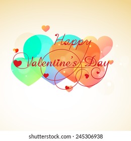 Stylish text Happy Valentines Day on colorful hearts decorated background.