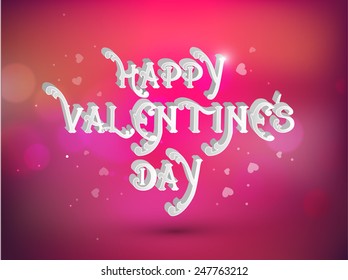 Stylish text Happy Valentines Day on hearts decorated shiny red and pink background.