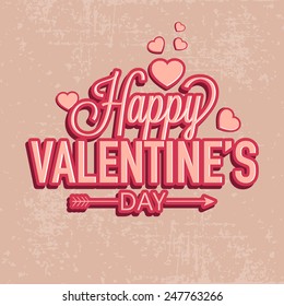 Stylish text Happy Valentines Day with hearts on grungy background.