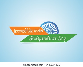 Stylish text Incredible India with Ashoka Wheel illustration for Independence Day celebration. Can be used as banner or poster design.