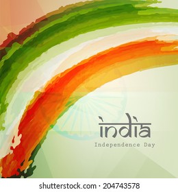 Stylish text India on Indian national flag colors background for 15th of August, Indian Independence Day celebrations. 