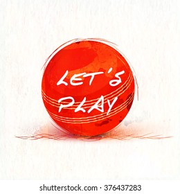 Stylish text Let's Play on red ball for Cricket Sports concept.