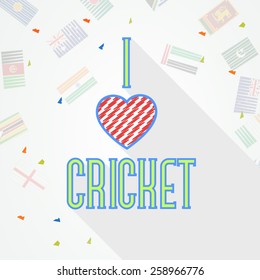 Stylish text I Love Cricket on different countries flags decorated background, can be used as poster or banner design.