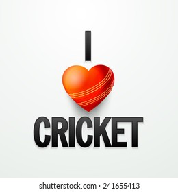 Stylish text I Love Cricket with red heart shape, can be used as poster or banner design.