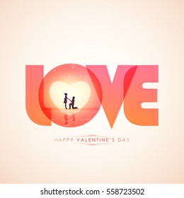 Stylish Text Love with cute Couple for Valentine's Day Celebration.