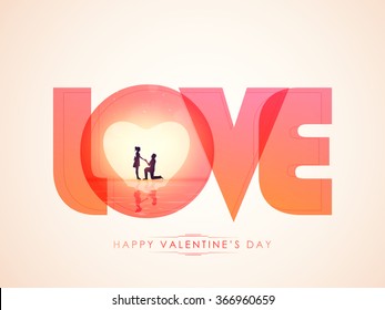 Stylish text Love with cute young couple for Happy Valentine's Day celebration.