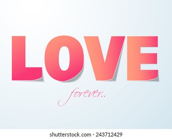 Stylish text Love Forever on shiny sky blue background for Happy Valentine's Day celebration.