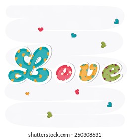Stylish text Love for Happy Valentines Day celebration on colorful hearts decorated background.