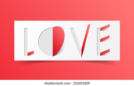 Stylish text Love for Happy Valentine's Day celebration on red background.