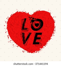 Stylish text Love on creative red heart for Happy Valentine's Day celebration.