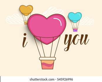 Stylish Text I Love You with creative Hot Air Balloons for Happy Valentine's Day Celebration.