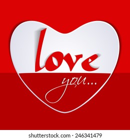Stylish text Love You in a heart on red background for Happy Valentines Day celebration.