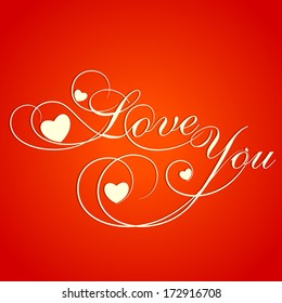Stylish text Love You on bright red background, concept for Happy Valentines Day. 