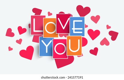 Stylish text Love You on pink hearts decorated white background for Happy Valentine's Day celebration.