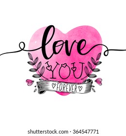 Stylish text Love You on beautiful pink heart for Happy Valentine's Day celebration.