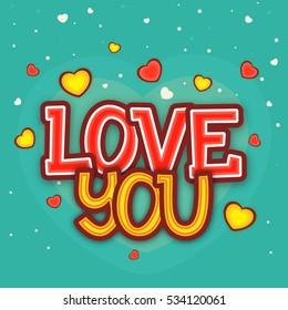 Stylish Text Love You on hearts decorated background for Happy Valentine's Day celebration.