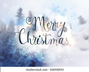 Stylish text Merry Christmas on beautiful snowflakes decorated shiny background.