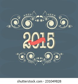 Stylish text on floral decorated blue background for Happy New Year 2015 celebrations.