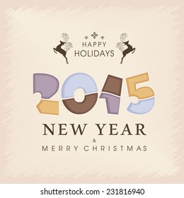 Stylish text and reindeer on stylish background for Merry Christmas, New Year and Happy Holidays celebrations.