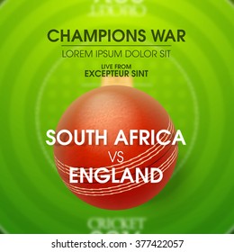 Stylish Text South Africa VS England On Glossy Ball For Champions War, Cricket Match Concept.