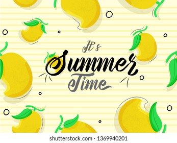 Stylish text of It's Summer Time with mangos print on beige color background.