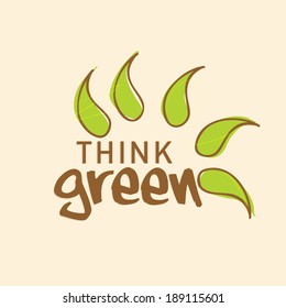 Stylish text Think Green with beautiful green leaves on abstract background concept for World Environment Day.