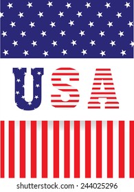 Stylish text USA on American Flag color background for Presidents Day celebration.