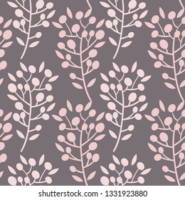 Stylish texture. Endless floral background. Seamless pattern. Branches with leaves and berries fabric design.