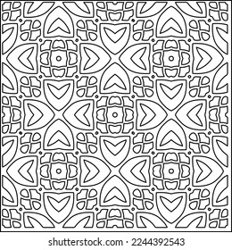 Stilvolle Textur mit Figuren aus Linien.
Abstraktes geometrisches Schwarz-Weiß-Muster für Webseiten, Texturen, Karten, Plakate, Gewebe, Textilien. Monochrome grafische Wiederholungsdesign. 