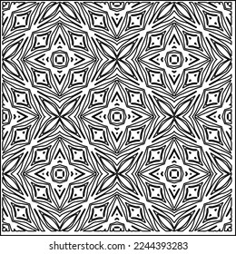 Stylish texture with figures from lines.
Abstract geometric black and white pattern for web page, textures, card, poster, fabric, textile. Monochrome graphic repeating design. 