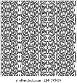 Stilvolle Textur mit Figuren aus Linien.
Abstraktes geometrisches Schwarz-Weiß-Muster für Webseiten, Texturen, Karten, Plakate, Gewebe, Textilien. Monochrome grafische Wiederholungsdesign. 
