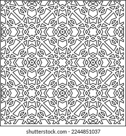 Stylish texture with figures from lines.
Abstract geometric black and white pattern for web page, textures, card, poster, fabric, textile. Monochrome graphic repeating design. 