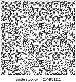 Stylish texture with figures from lines.
Abstract geometric black and white pattern for web page, textures, card, poster, fabric, textile. Monochrome graphic repeating design. 