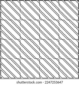 Stylish texture with figures from lines.
Abstract geometric black and white pattern for web page, textures, card, poster, fabric, textile. Monochrome graphic repeating design. 
