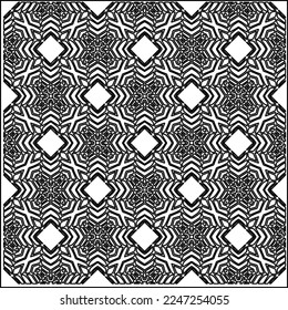 Stylish texture with figures from lines.
Abstract geometric black and white pattern for web page, textures, card, poster, fabric, textile. Monochrome graphic repeating design. 