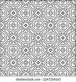 Stilvolle Textur mit Figuren aus Linien.
Abstraktes geometrisches Schwarz-Weiß-Muster für Webseiten, Texturen, Karten, Plakate, Gewebe, Textilien. Monochrome grafische Wiederholungsdesign. 
