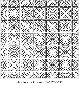 Stylish texture with figures from lines.
Abstract geometric black and white pattern for web page, textures, card, poster, fabric, textile. Monochrome graphic repeating design. 
