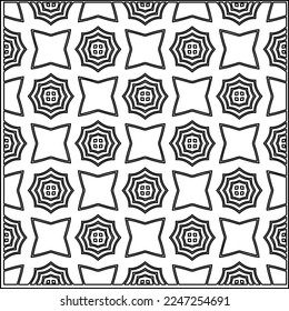 Stilvolle Textur mit Figuren aus Linien.
Abstraktes geometrisches Schwarz-Weiß-Muster für Webseiten, Texturen, Karten, Plakate, Gewebe, Textilien. Monochrome grafische Wiederholungsdesign. 