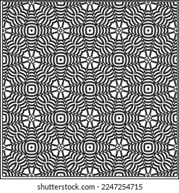 Stilvolle Textur mit Figuren aus Linien.
Abstraktes geometrisches Schwarz-Weiß-Muster für Webseiten, Texturen, Karten, Plakate, Gewebe, Textilien. Monochrome grafische Wiederholungsdesign. 