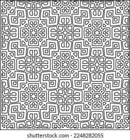 Stylish texture with figures from lines.
Abstract geometric black and white pattern for web page, textures, card, poster, fabric, textile. Monochrome graphic repeating design. 