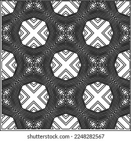 Stylish texture with figures from lines.
Abstract geometric black and white pattern for web page, textures, card, poster, fabric, textile. Monochrome graphic repeating design. 